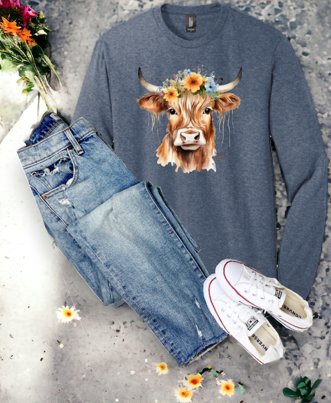 flower-highland-cow-long-sleeve