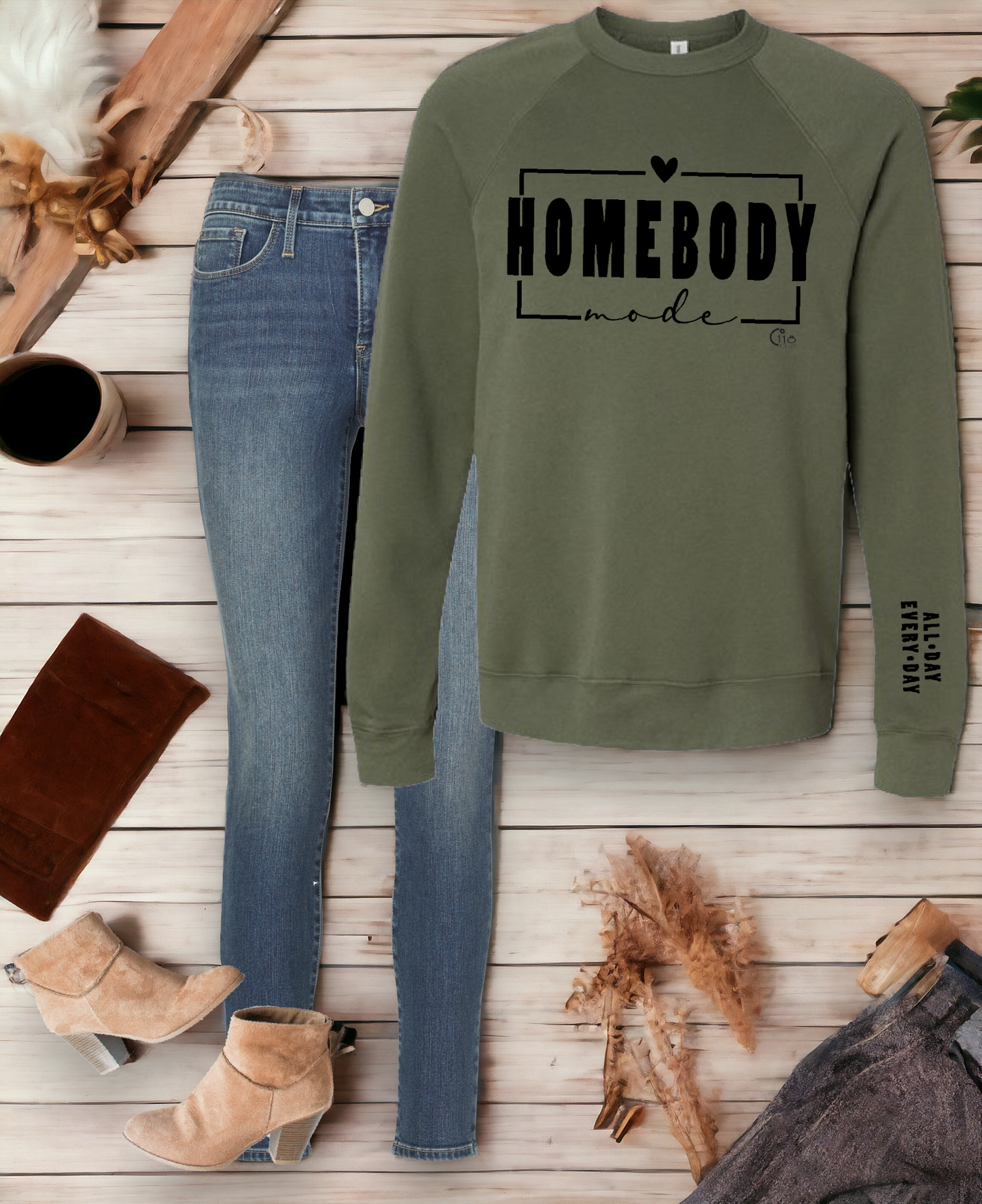 Homebody Crewneck All Day Every Day on Sleeve