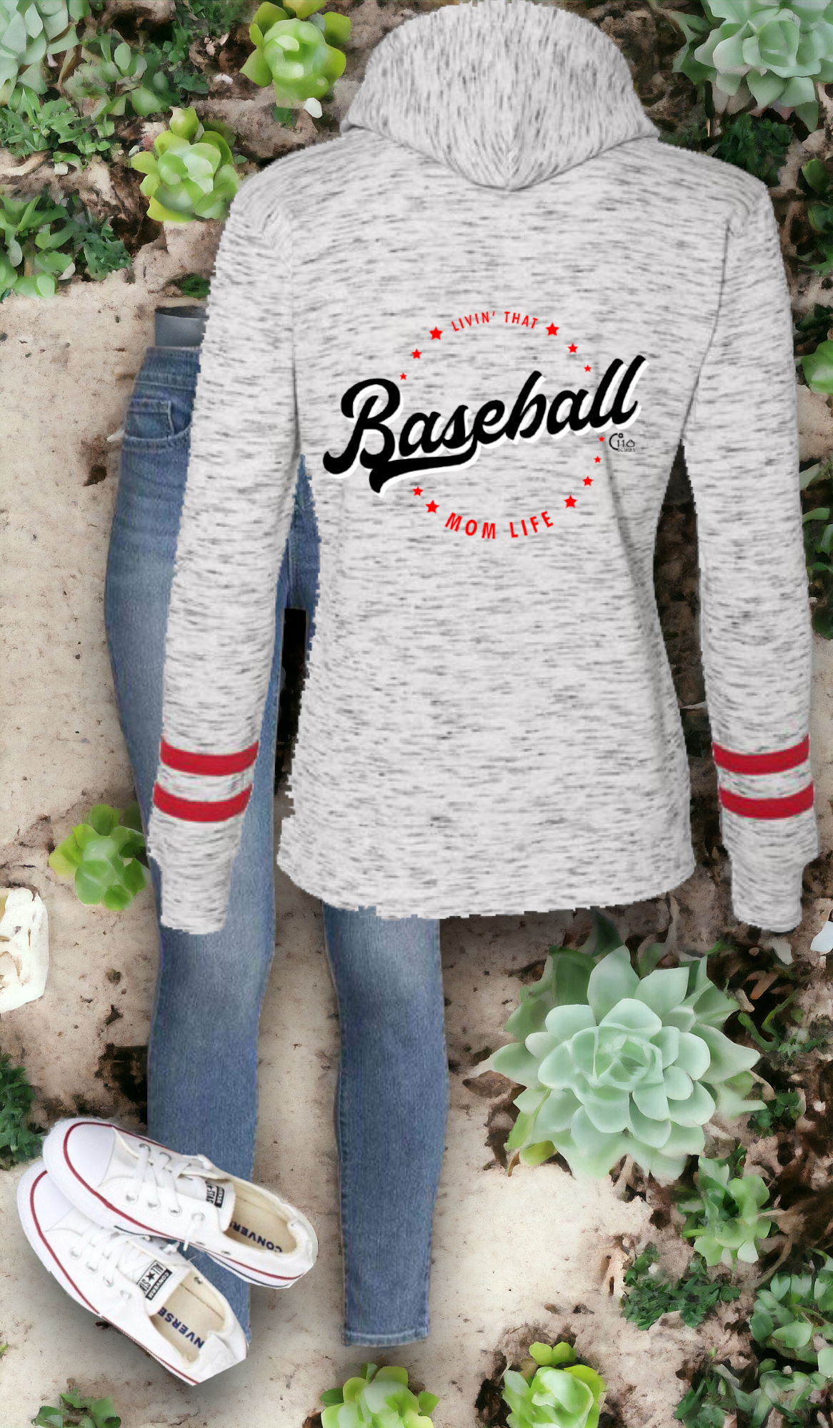 Living that Baseball Mom life Hoodie (left chest and full back)