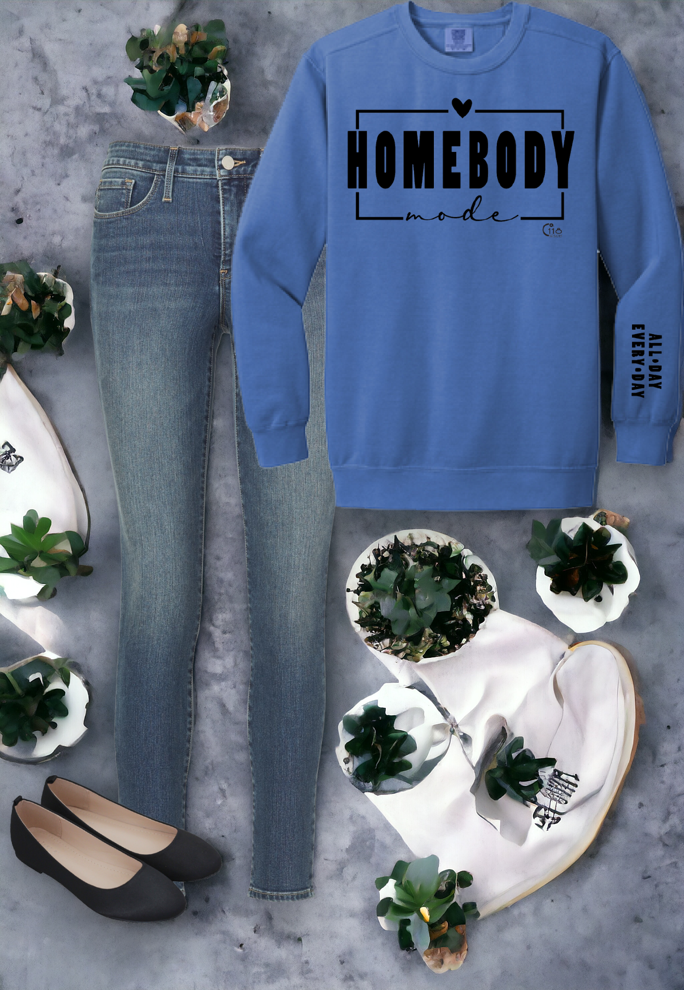 Homebody Crewneck All Day Every Day on Sleeve